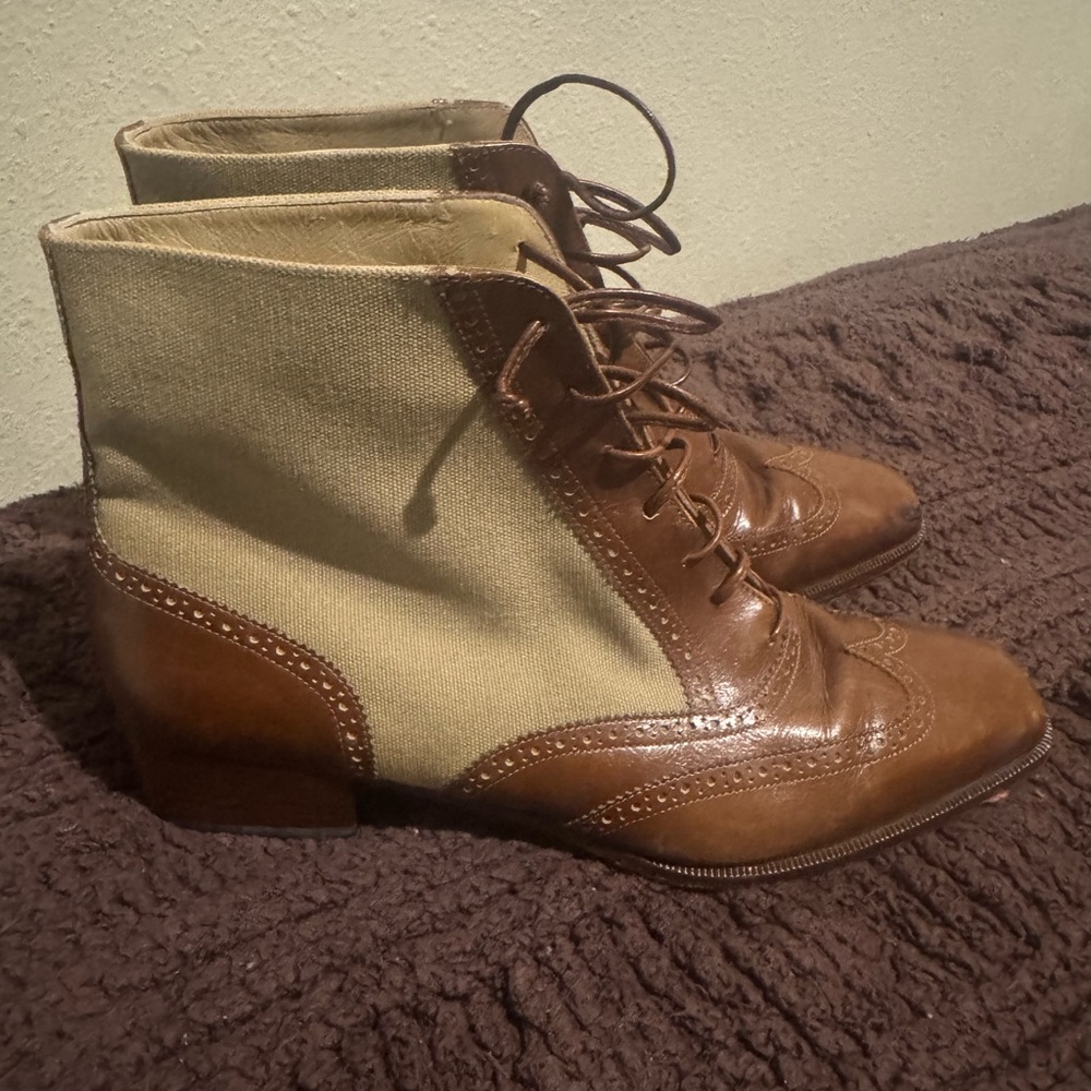 Salvatore Ferragamo Brown and Cream Lace-Up Boots